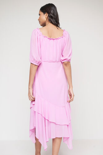 Pink Solid Asymmetric Dress, Pink, image 4