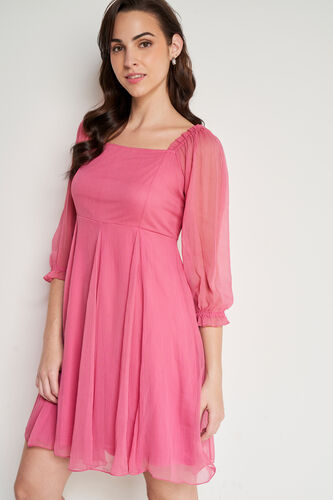 Pink Solid Flared Dress, Pink, image 1
