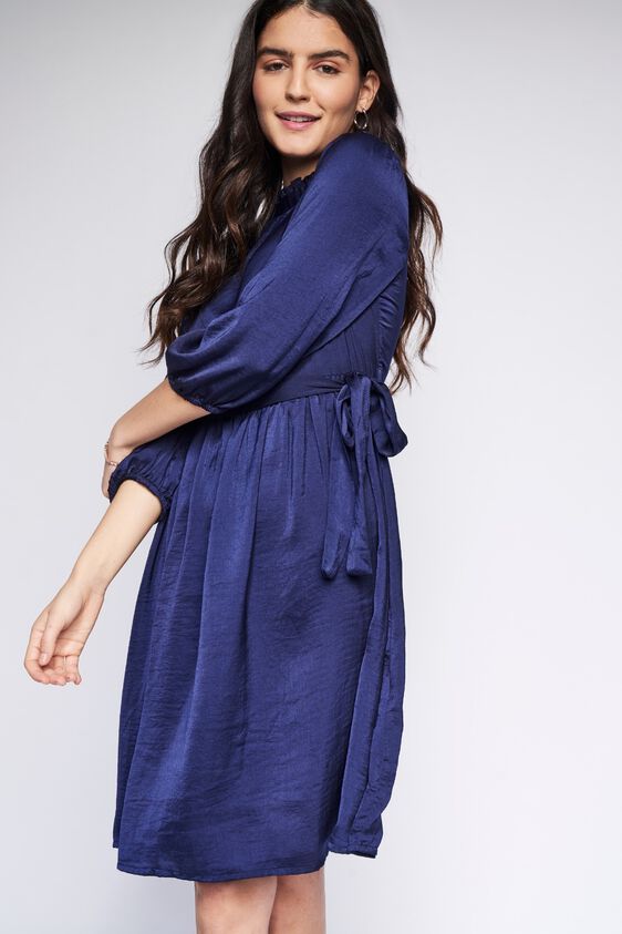 1 - Navy Solid Flared Dress, image 1