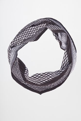 Black Digital Print Satin Casual Scarf, , image 1