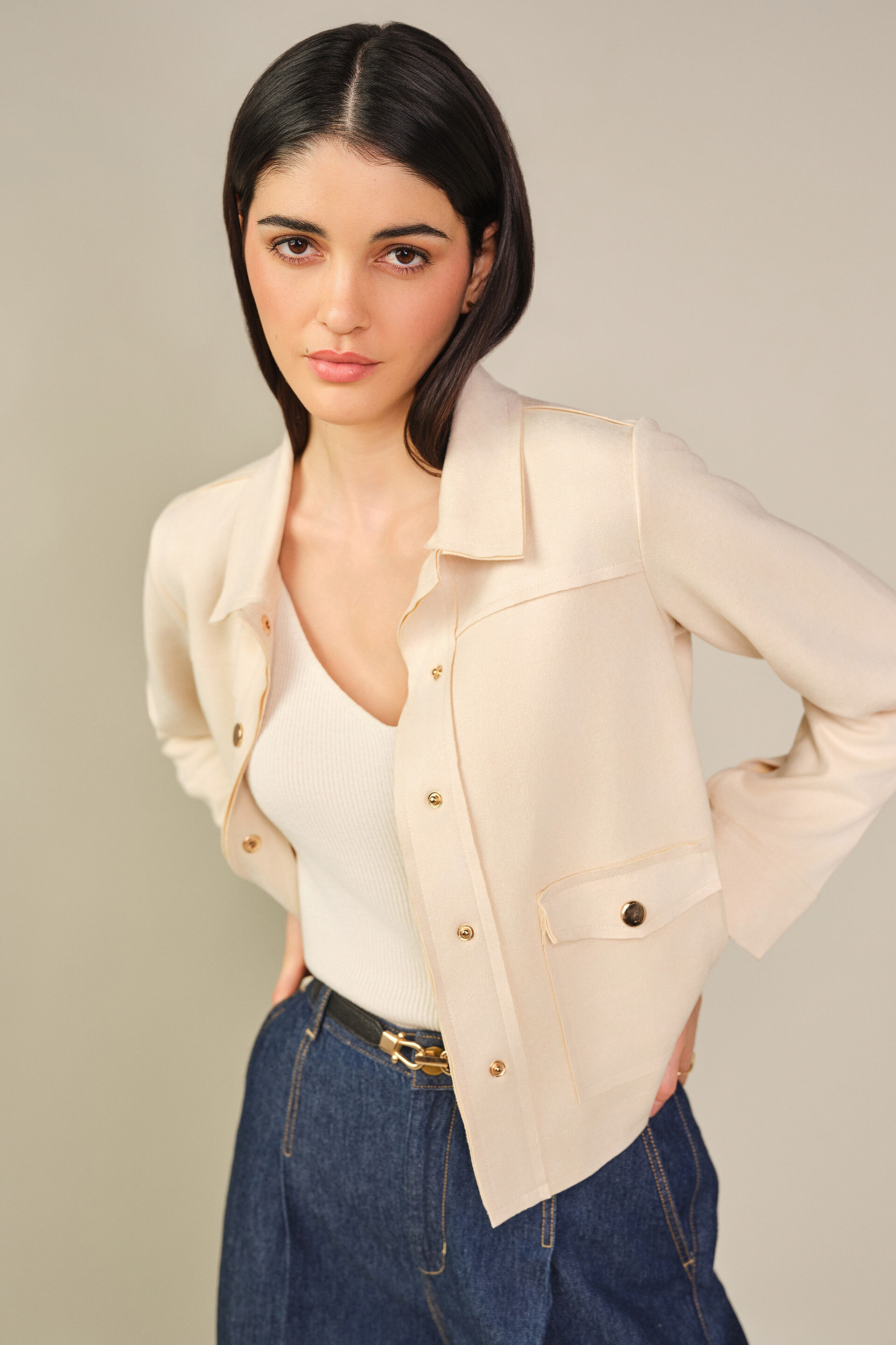 Solid Suede Jacket in Cream, Cream, image 3