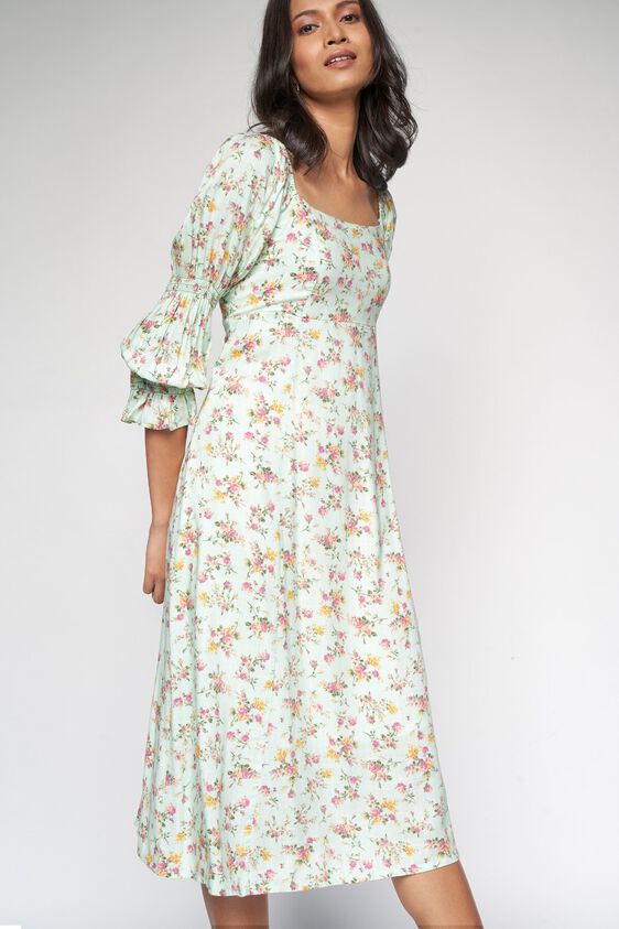 2 - Sage Green Floral Fit and Flare Dress, image 2
