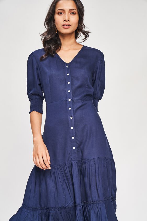 2 - Navy Blue Solid A-Line Dress, image 2
