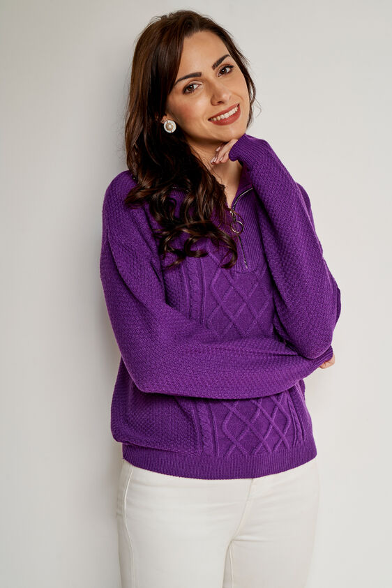 Purple Self Design Straight Top, Purple, image 2