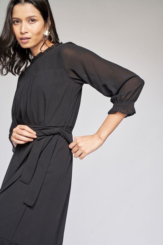 4 - Black Solid Fit and Flare Dress, image 4