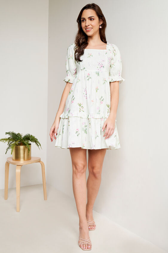 Mint Floral Flounce Dress, Mint, image 1