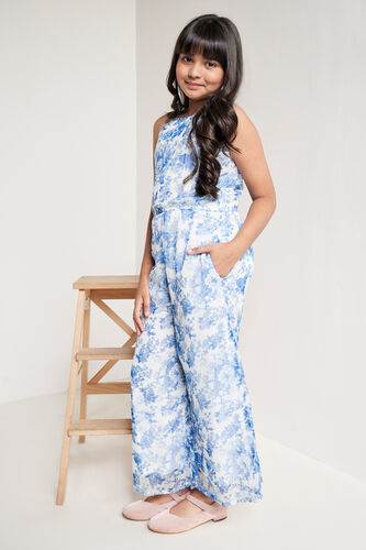 White and Blue Floral Straight Jumpsuit, White, image 1