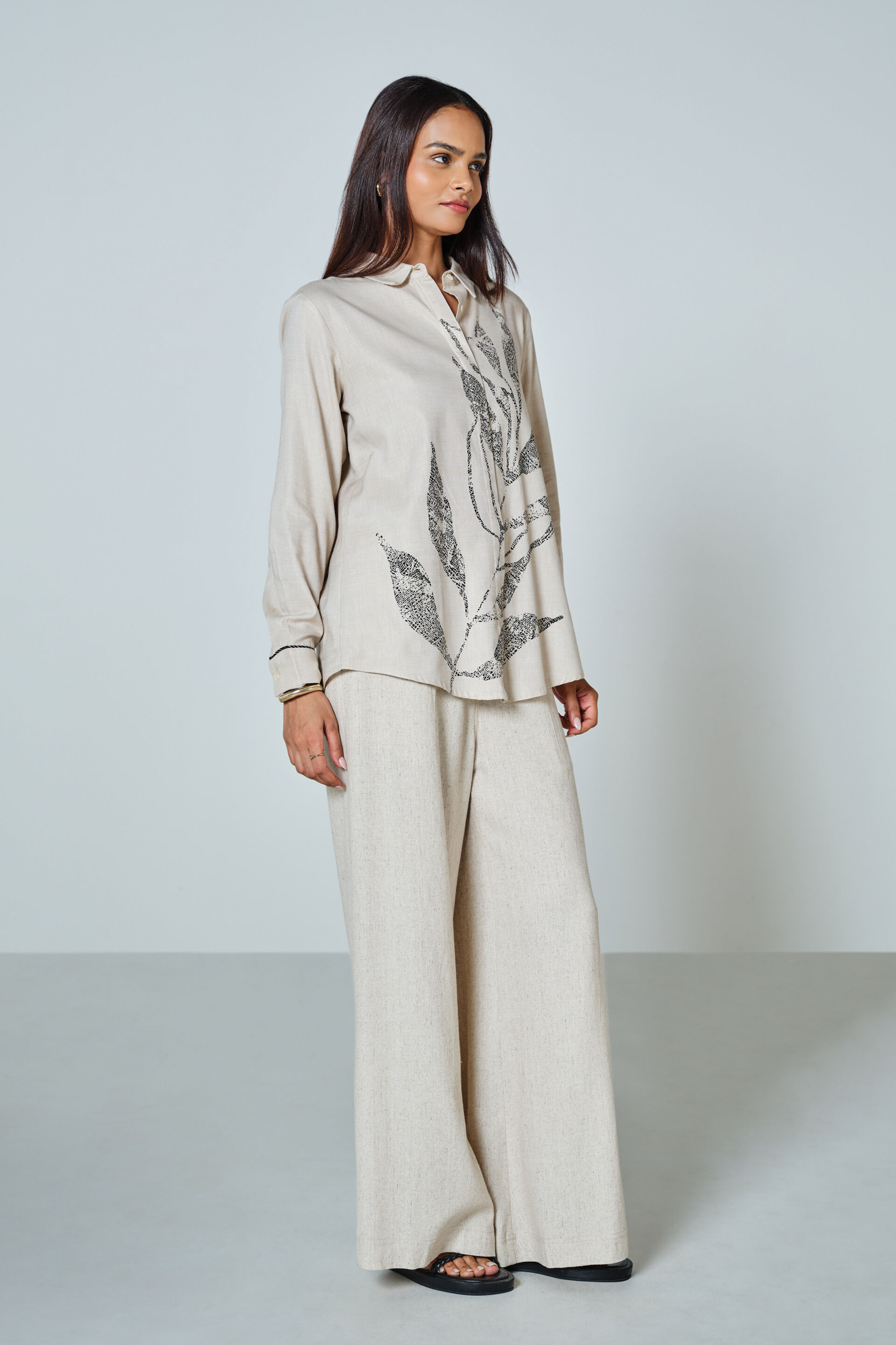 Leaf Love Cotton Shirt, Beige, image 6