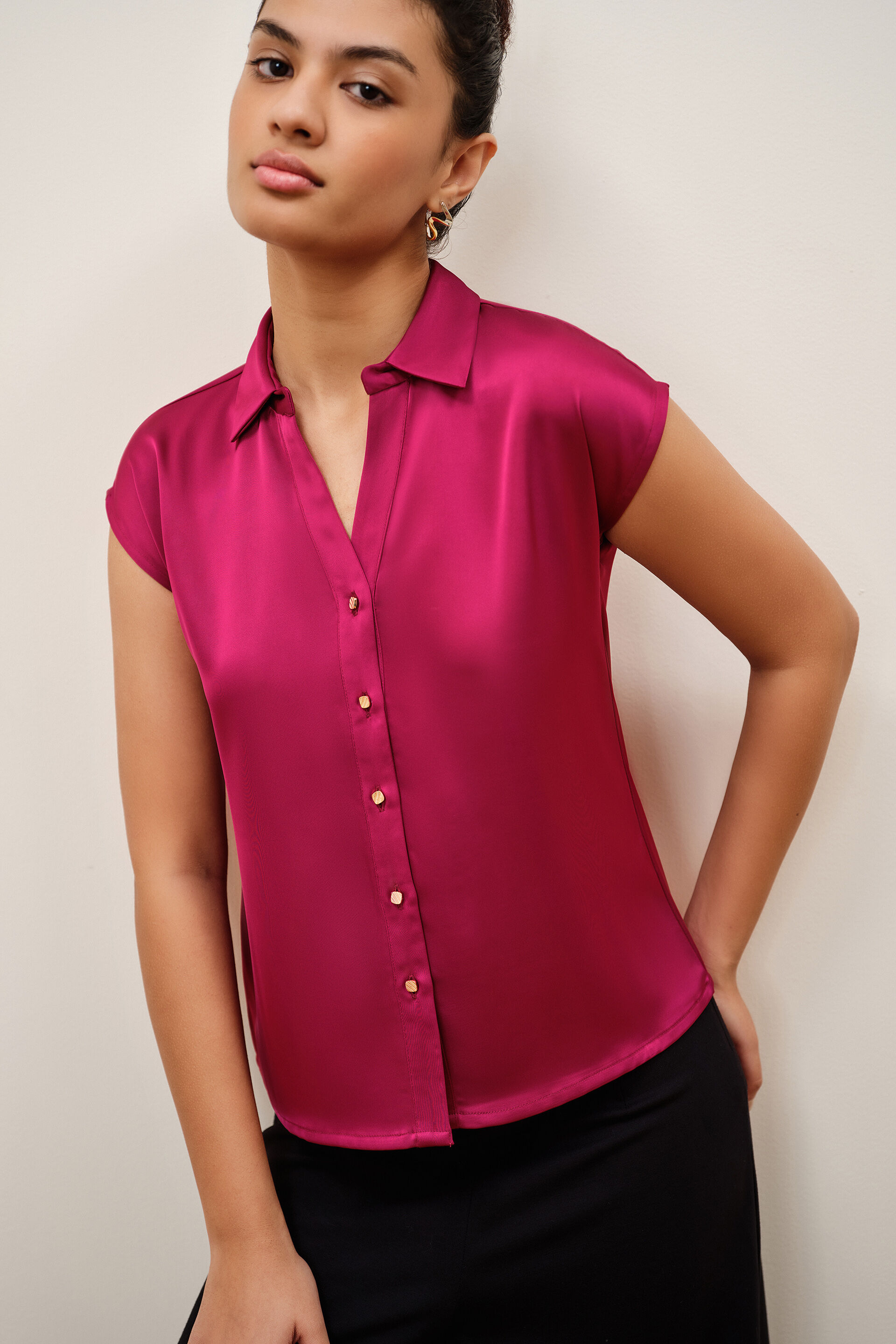Wine Olive Satin Shirt, Wine, image 4