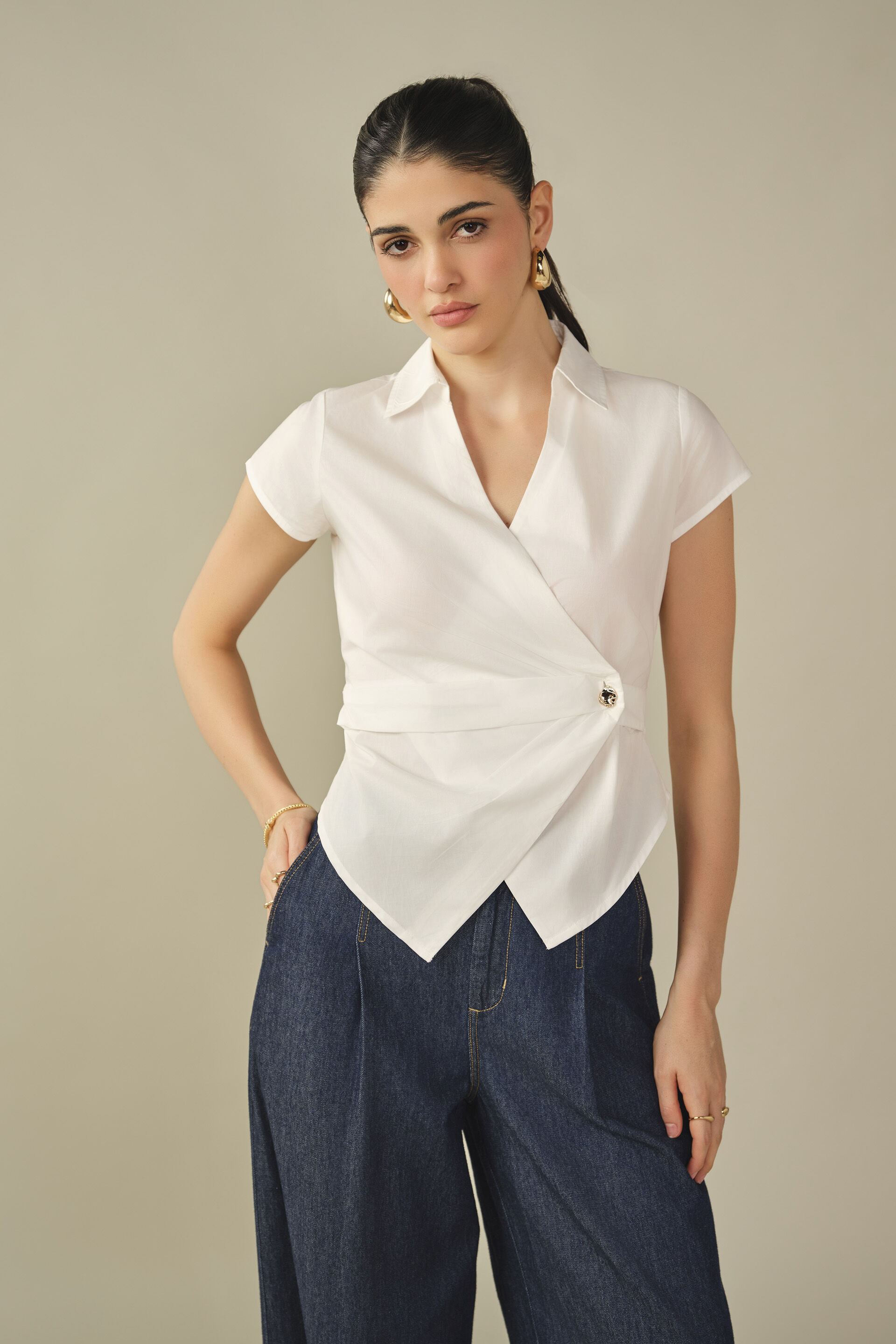 Wrap Cotton Top in White