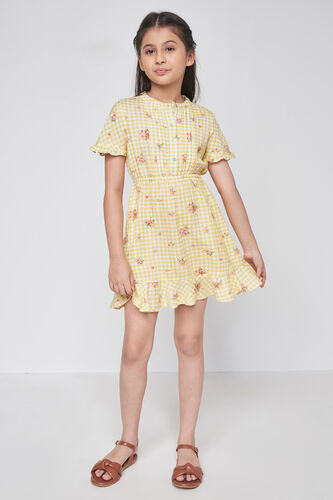 Yellow Checks Flounce Dress, Yellow, image 2