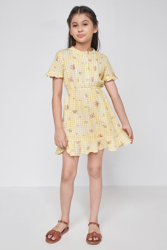 Yellow Checks Flounce Dress, Yellow, image 2