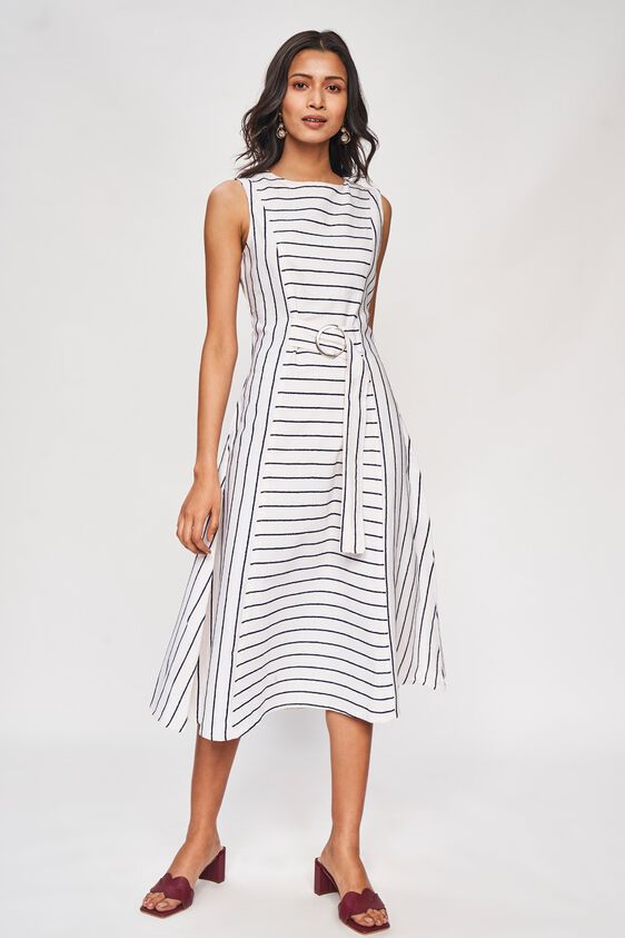 2 - Black and White Self Design Fit And Flare Dress, image 2