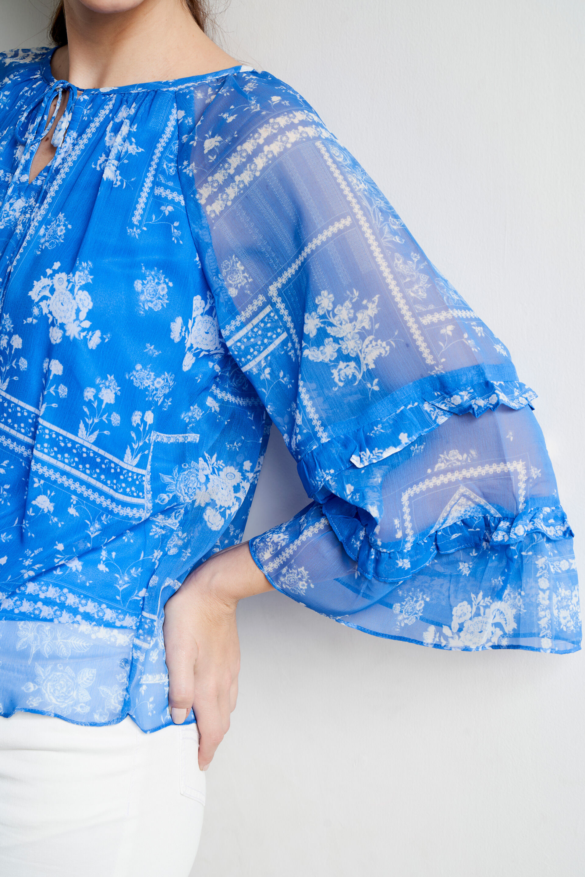 Royal Blue Floral Flared Top, Royal Blue, image 6