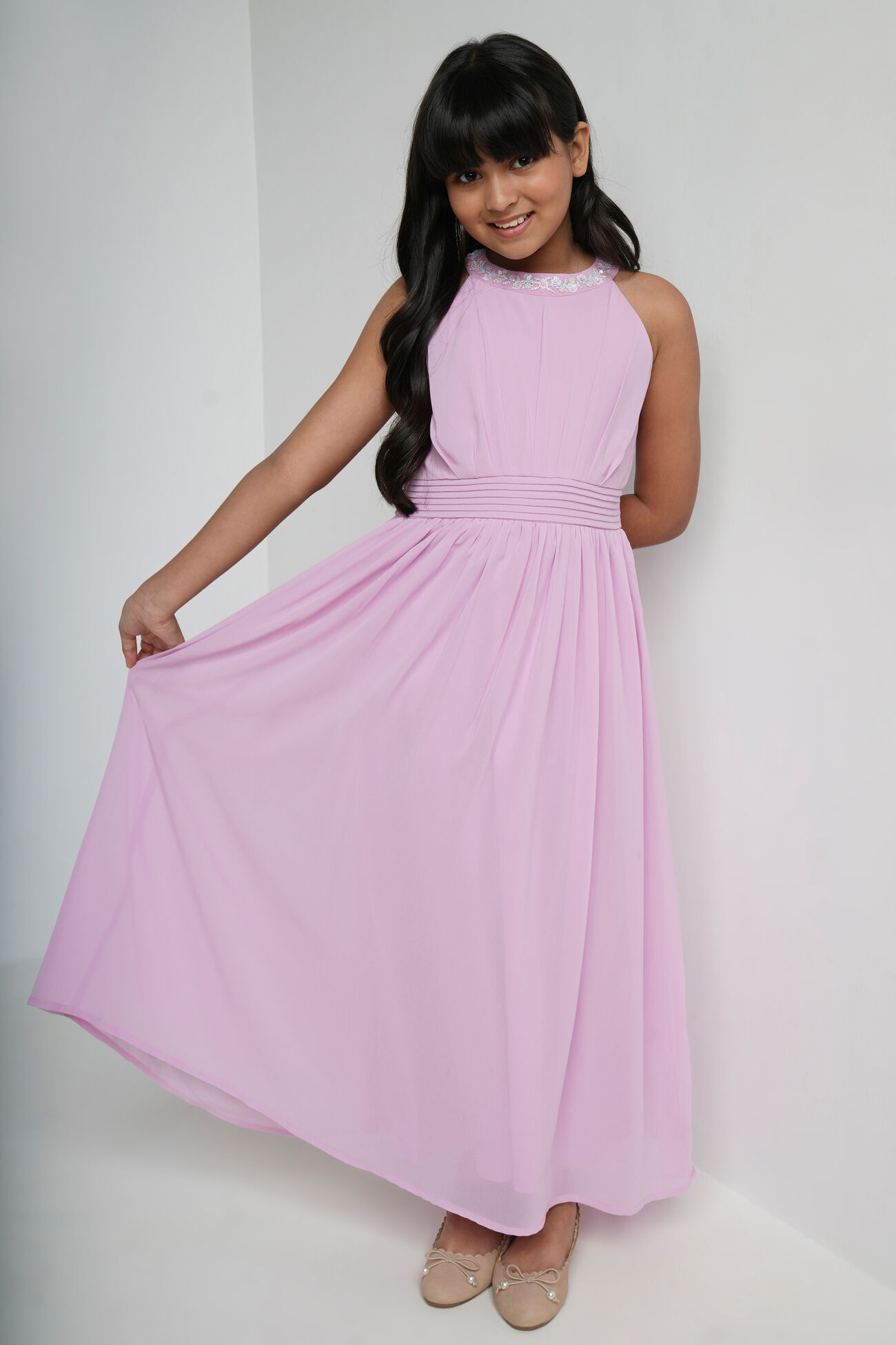 Lilac Solid Straight Gown, Lilac, image 3
