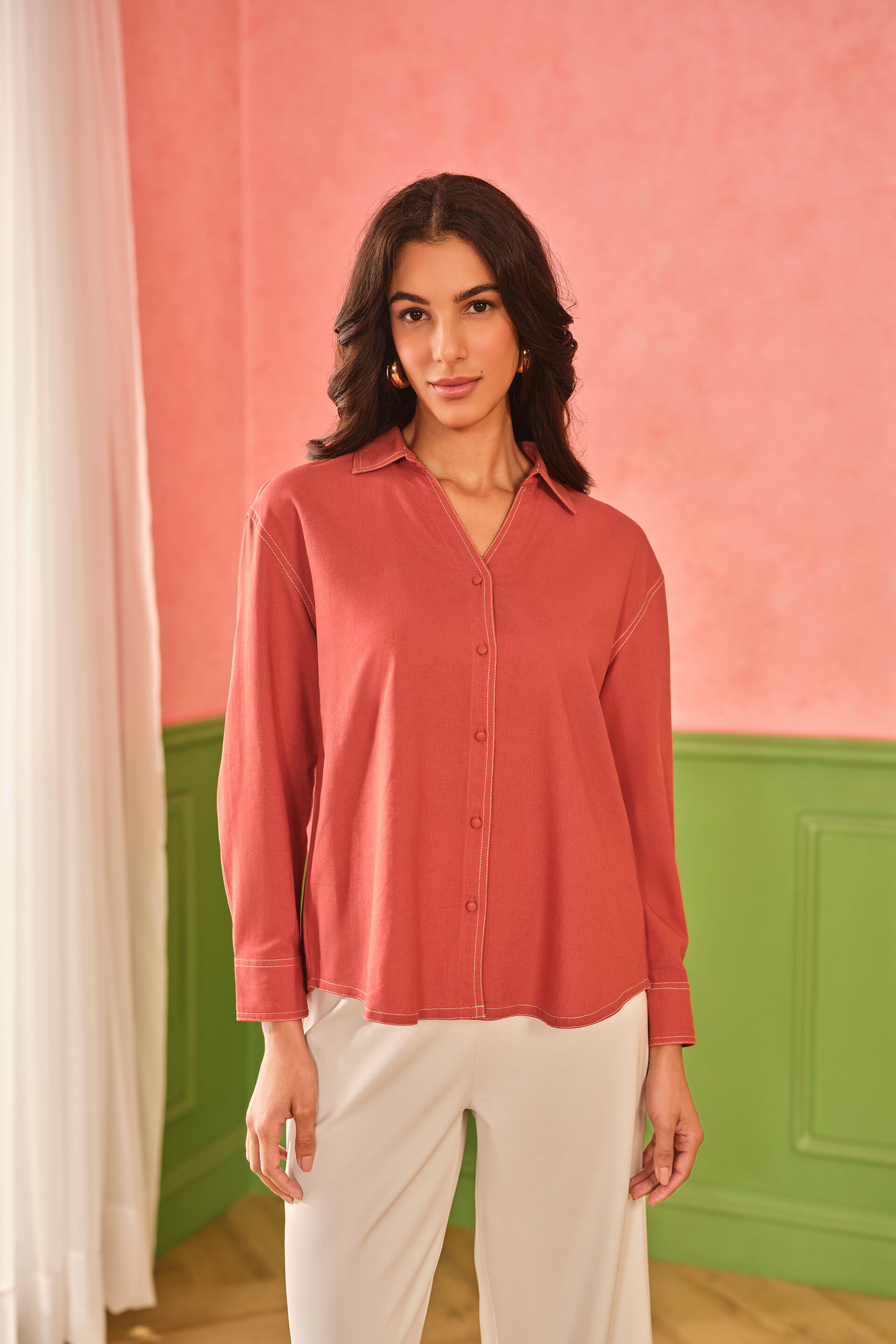 Spiced Citrus Viscose Blend Shirt, Orange, image 4