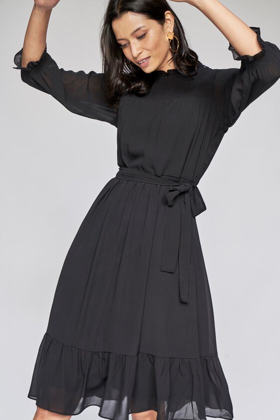 1 - Black Solid Fit and Flare Dress, image 1