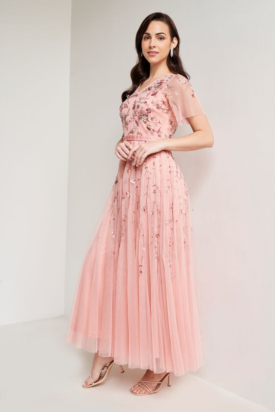 Pink Floral Straight Gown, Pink, image 2