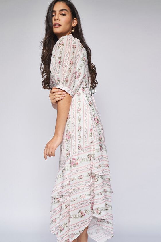 4 - White Floral Asymmetric Dress, image 4