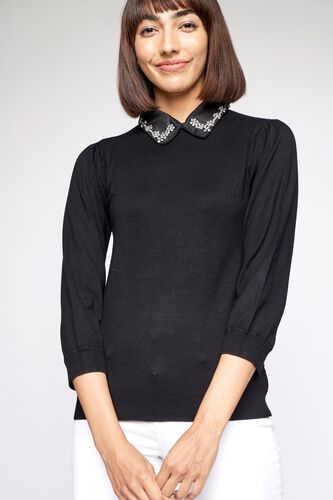 4 - Black Self Design Sweater Top, image 4