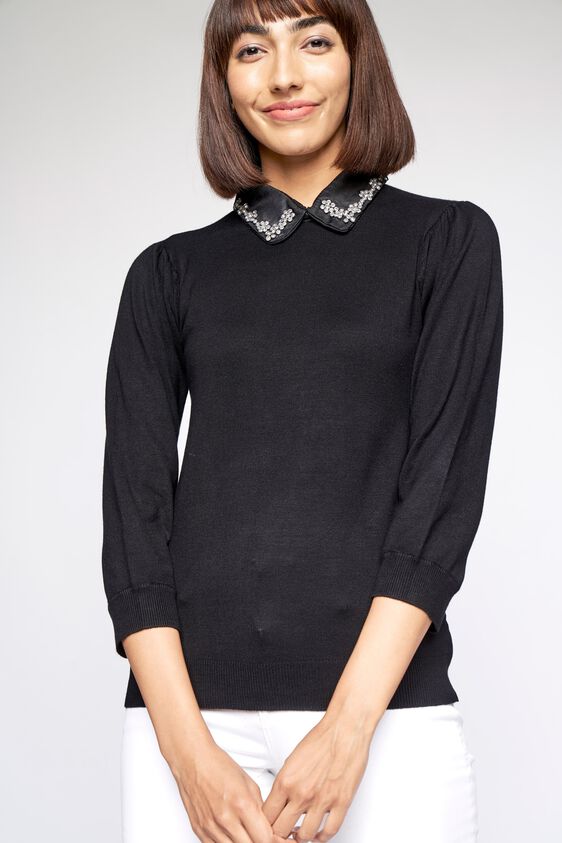 4 - Black Self Design Sweater Top, image 4