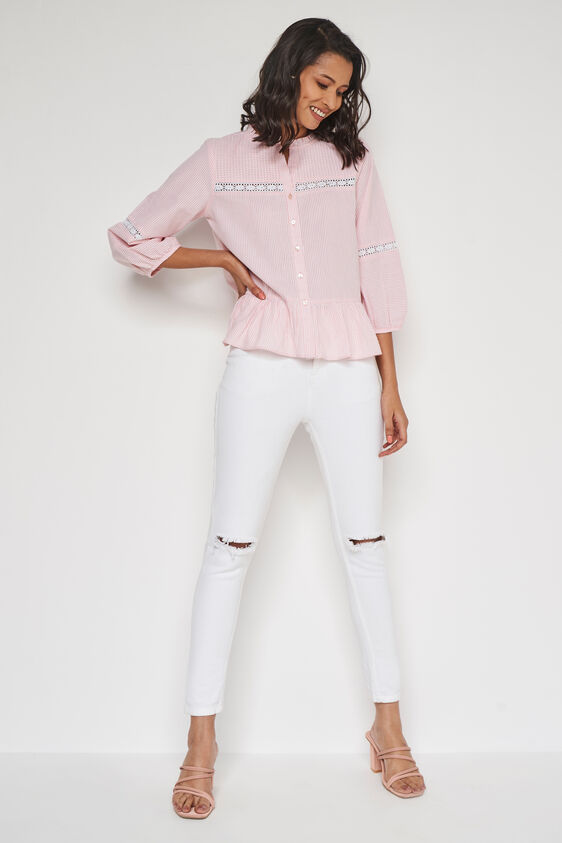 Pink Stripes Shirt Style Top, Pink, image 3