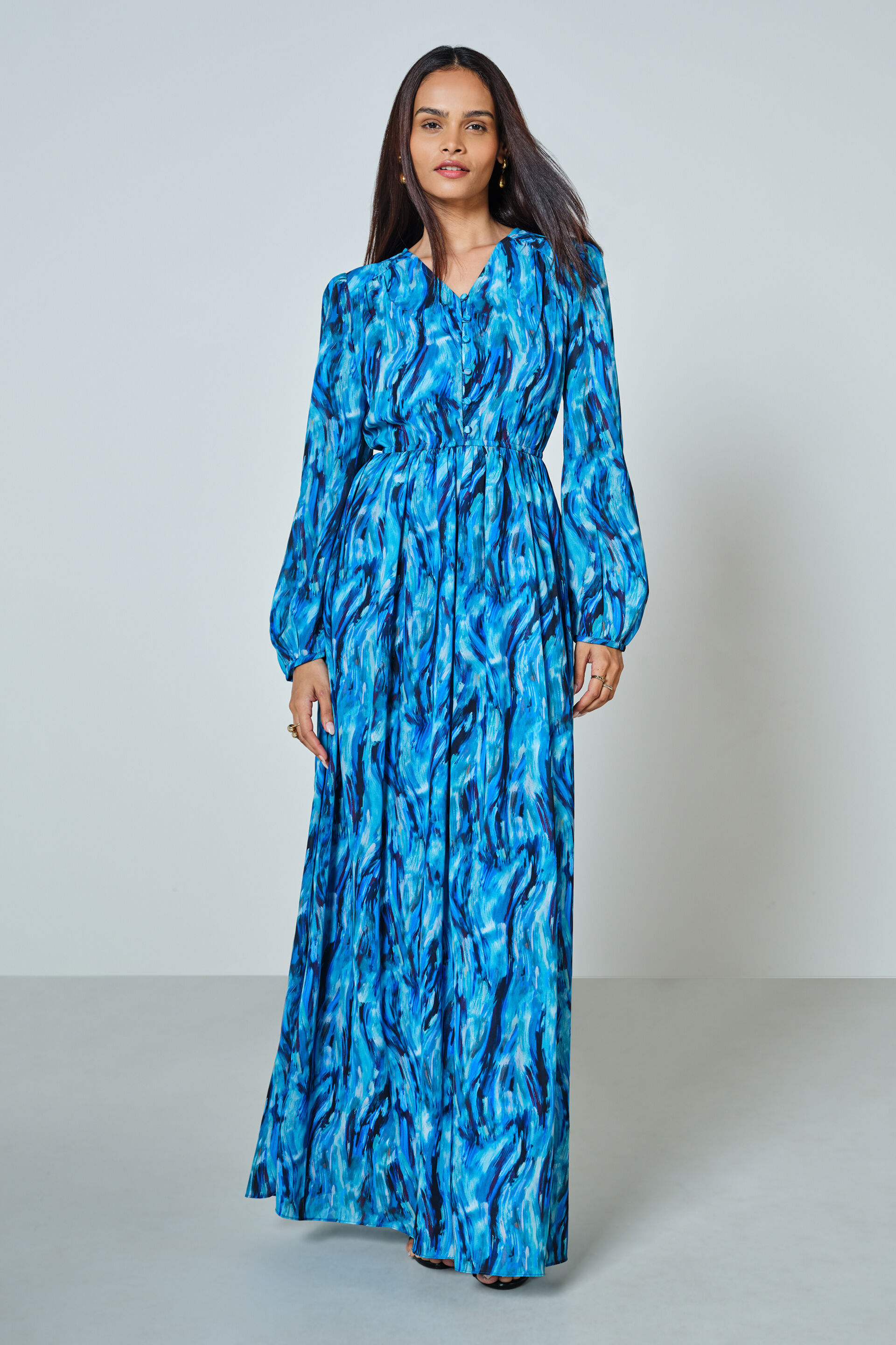 Aqua Printed Dress, Blue, image 1