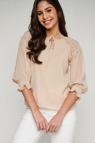 Cream Regular Length Straight Blouson Top, Cream, image 3