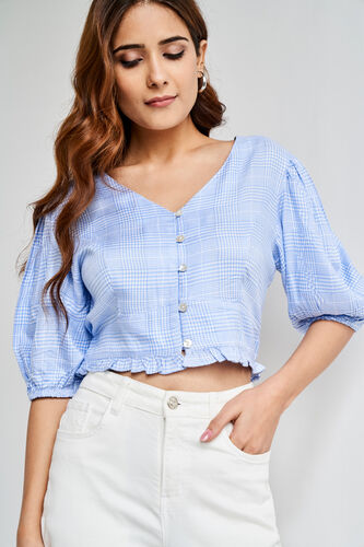 Blue And White Short Length Straight Cropped Top, Blue, image 2