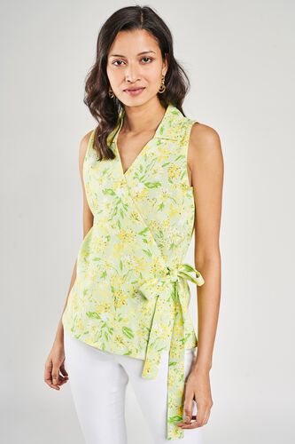 4 - Lime Floral Printed Fit And Flare Top, image 4