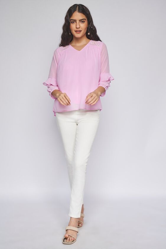 3 - Pink Solid Blouson Top, image 3