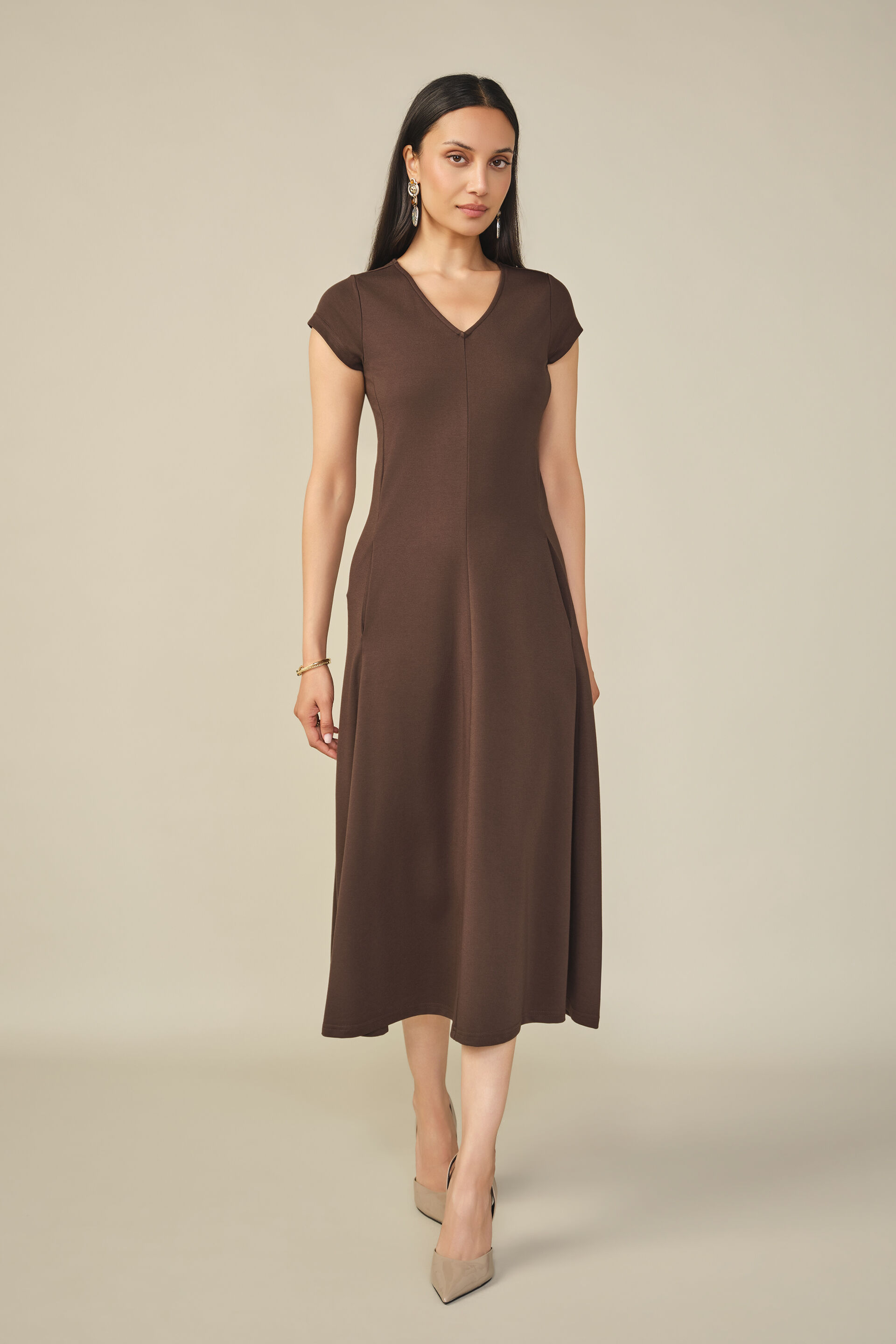 Fit & Flare Dress in Dark Brown