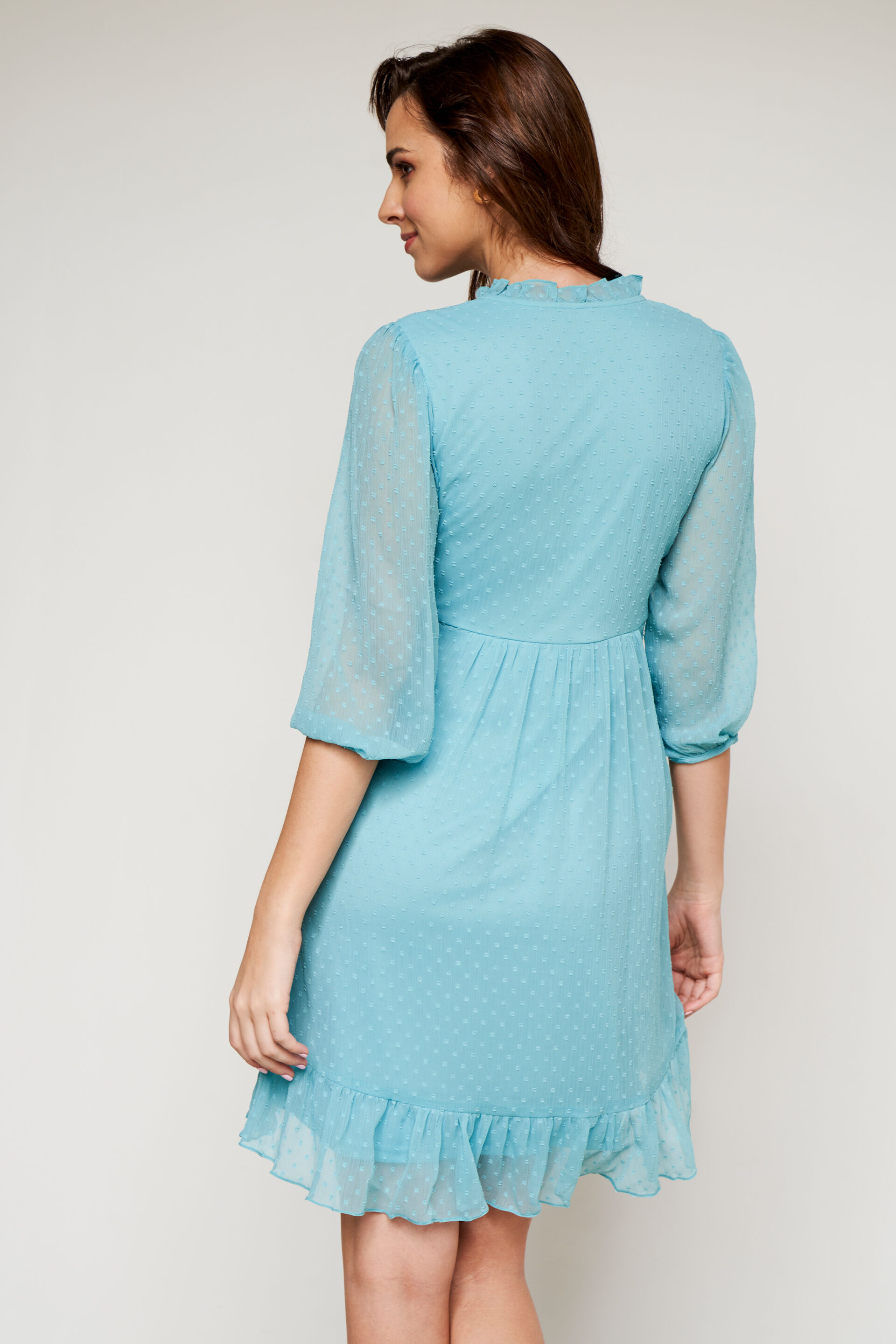 Sea Green Solid Flared Dress, Sea Green, image 4