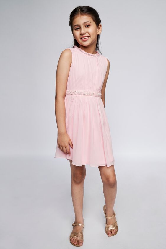 5 - Pink Self Design Flared Dress, image 5