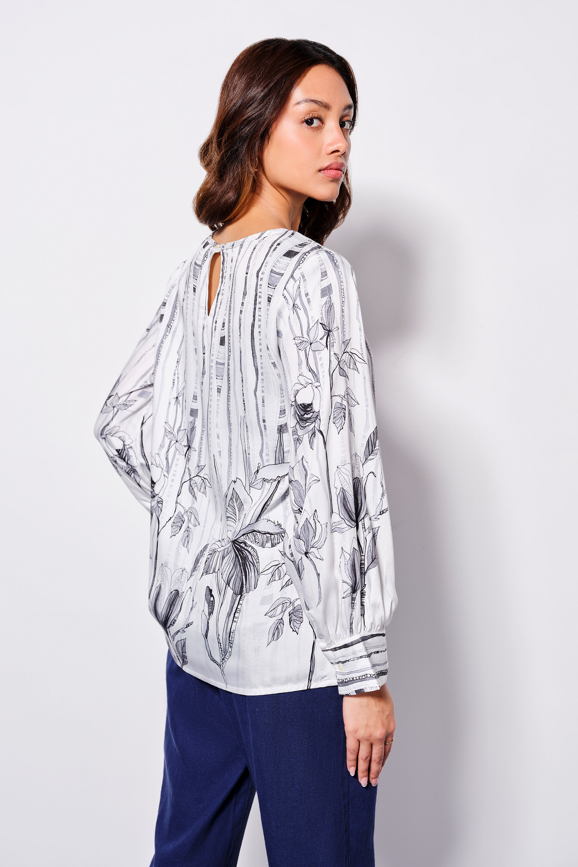 Floral Whimsy Viscose Blend Top, White, image 5