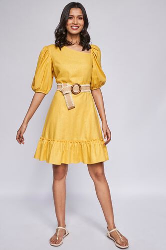 Yellow Solid Flounce Dress, , image 1
