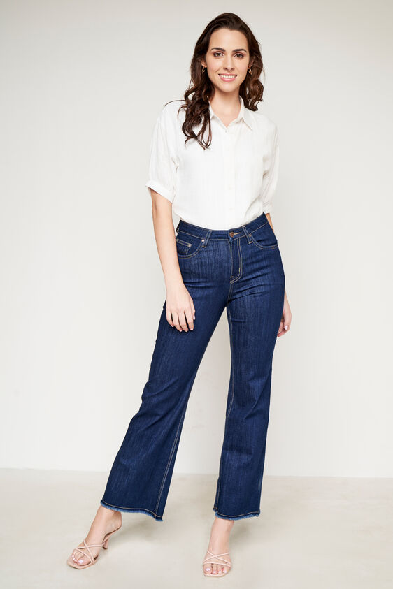 Dark Blue Solid Flared Bottom, Dark Blue, image 3