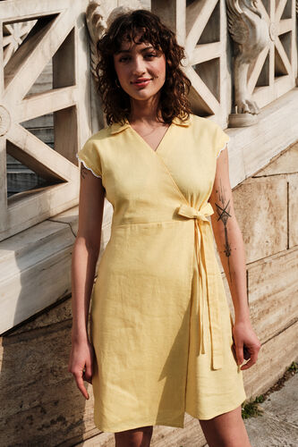 Yellow Solid Straight Dress, Yellow, image 1