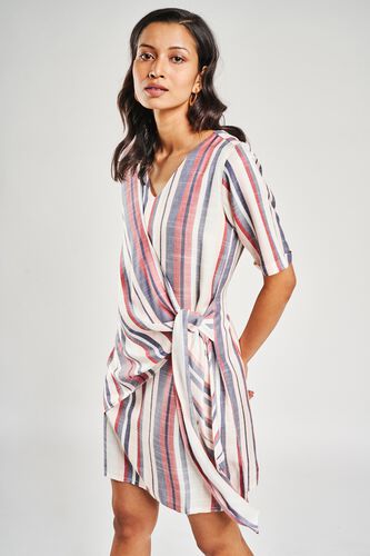 5 - White & Blue Self Design A-Line Dress, image 5