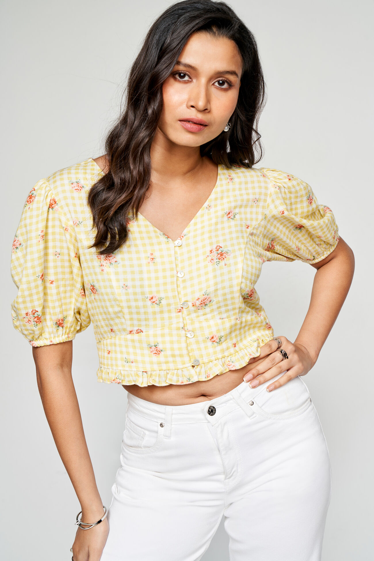 Yellow Blossom Crop Top, Yellow, image 1