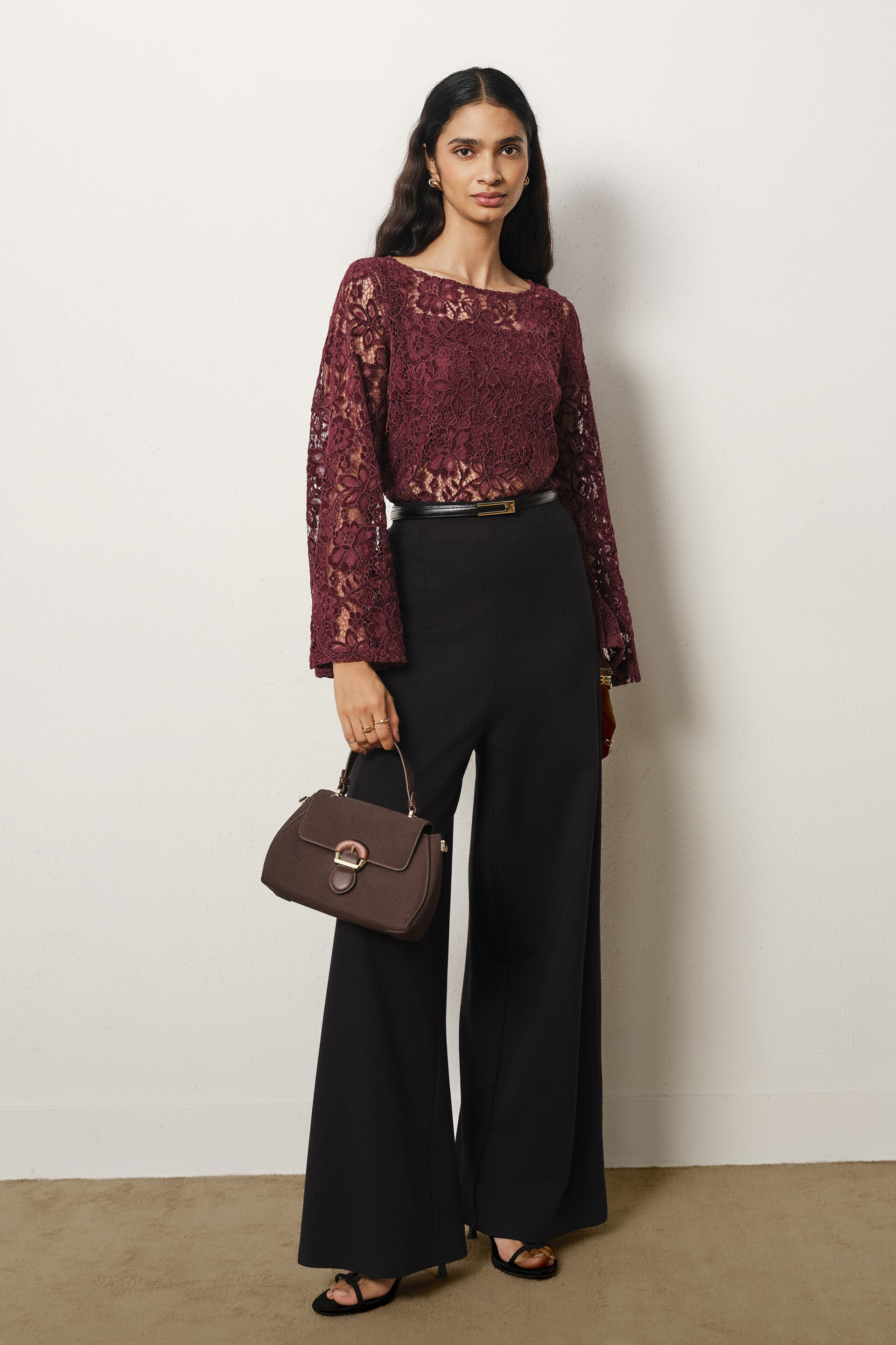 Lace Full Sleeves Top in Wine, Wine, image 7