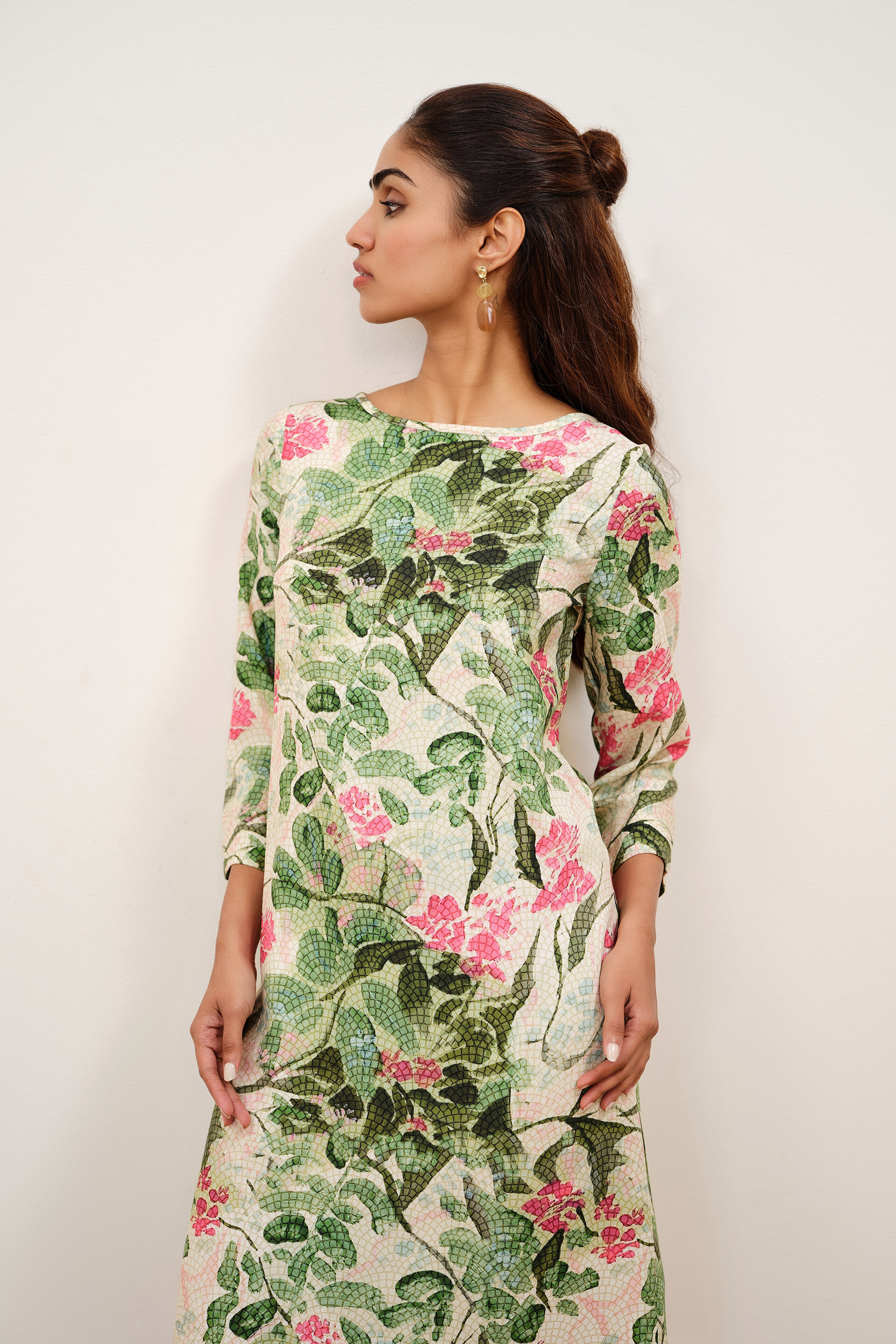Vanya Printed Dress, Green, image 3