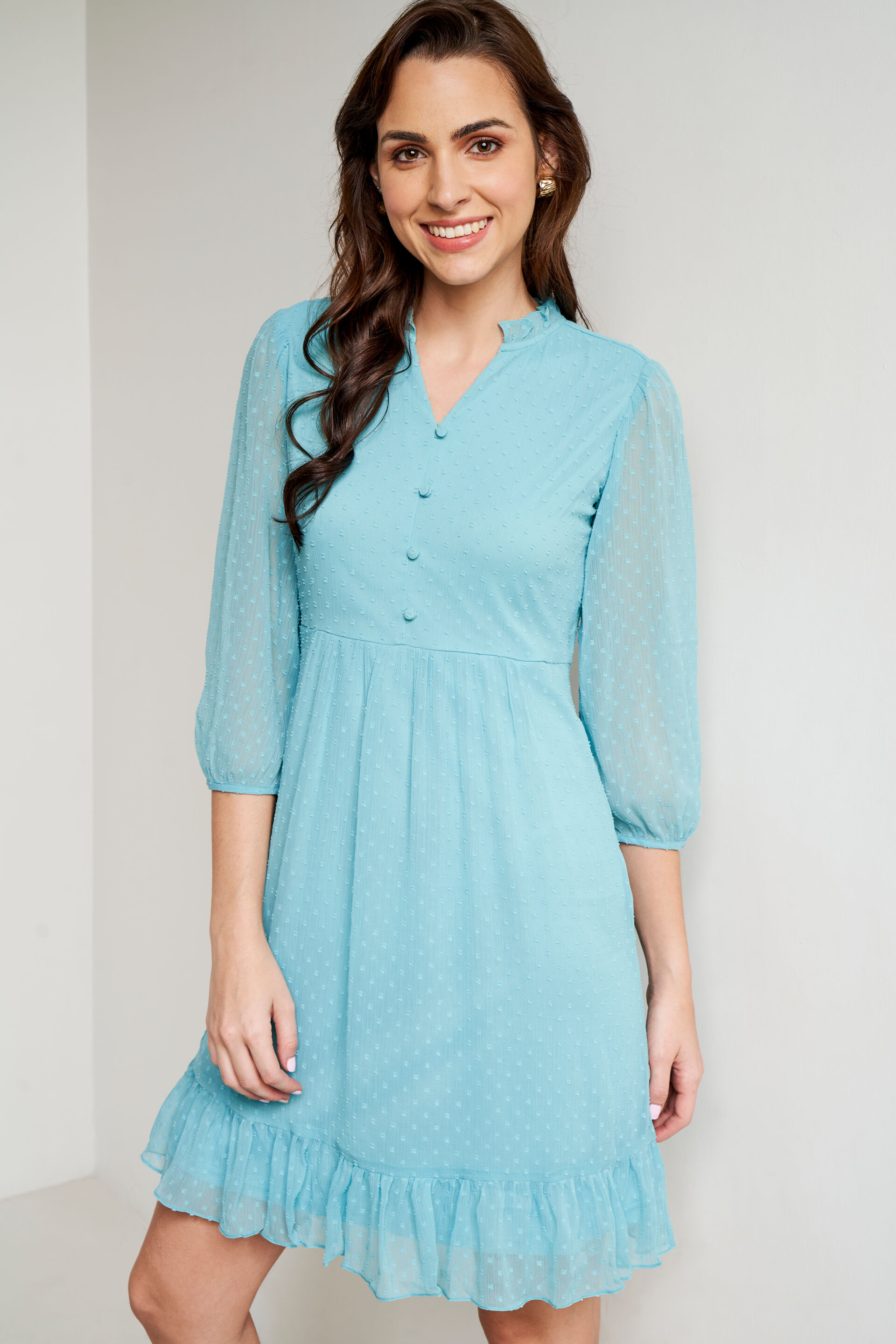 Sea Green Solid Flared Dress, Sea Green, image 2