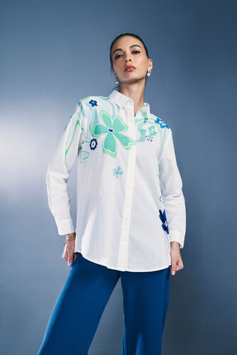 Floral Splash Cotton Shirt, White, image 1