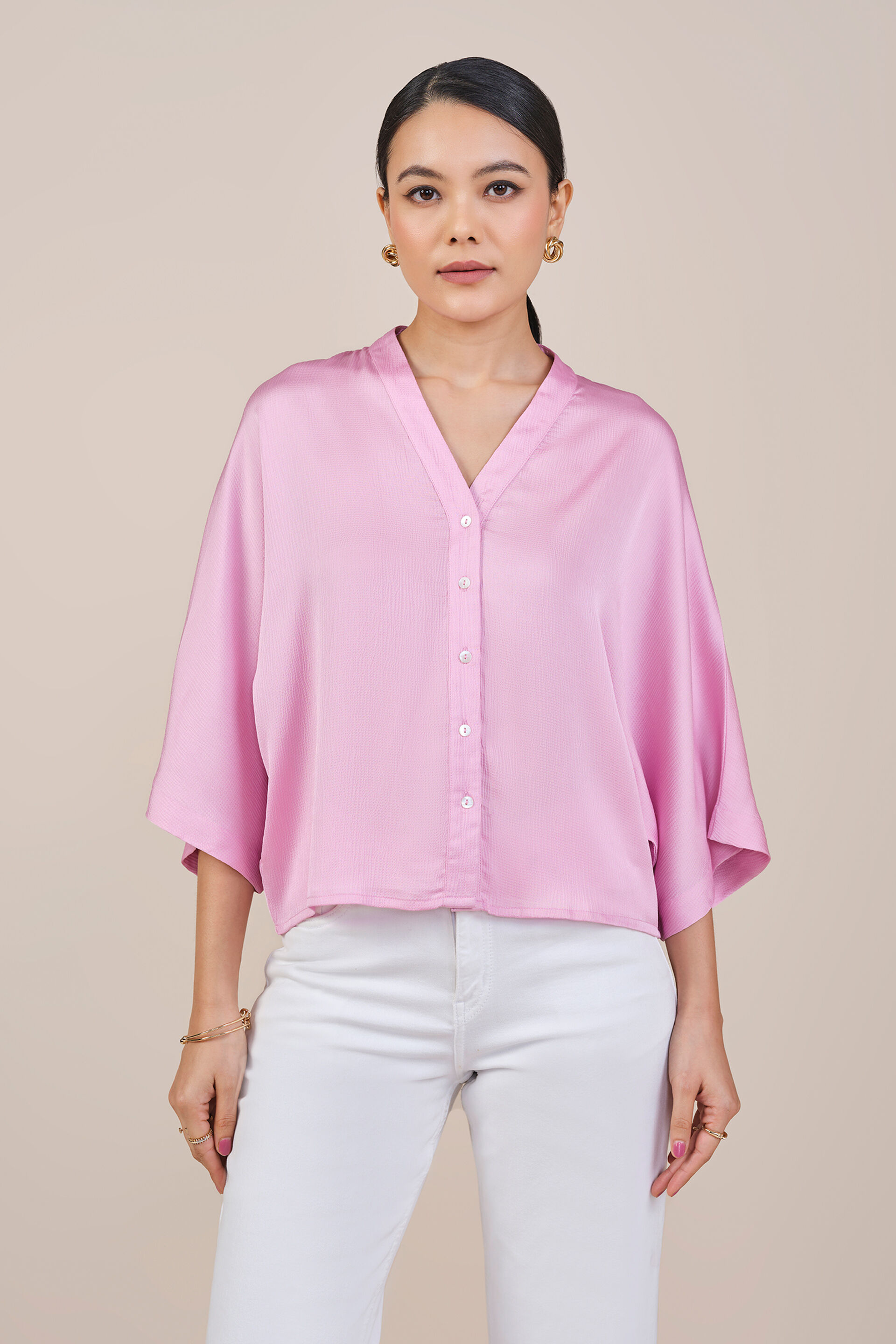 Rosie V-Neck Top, Pink, image 1