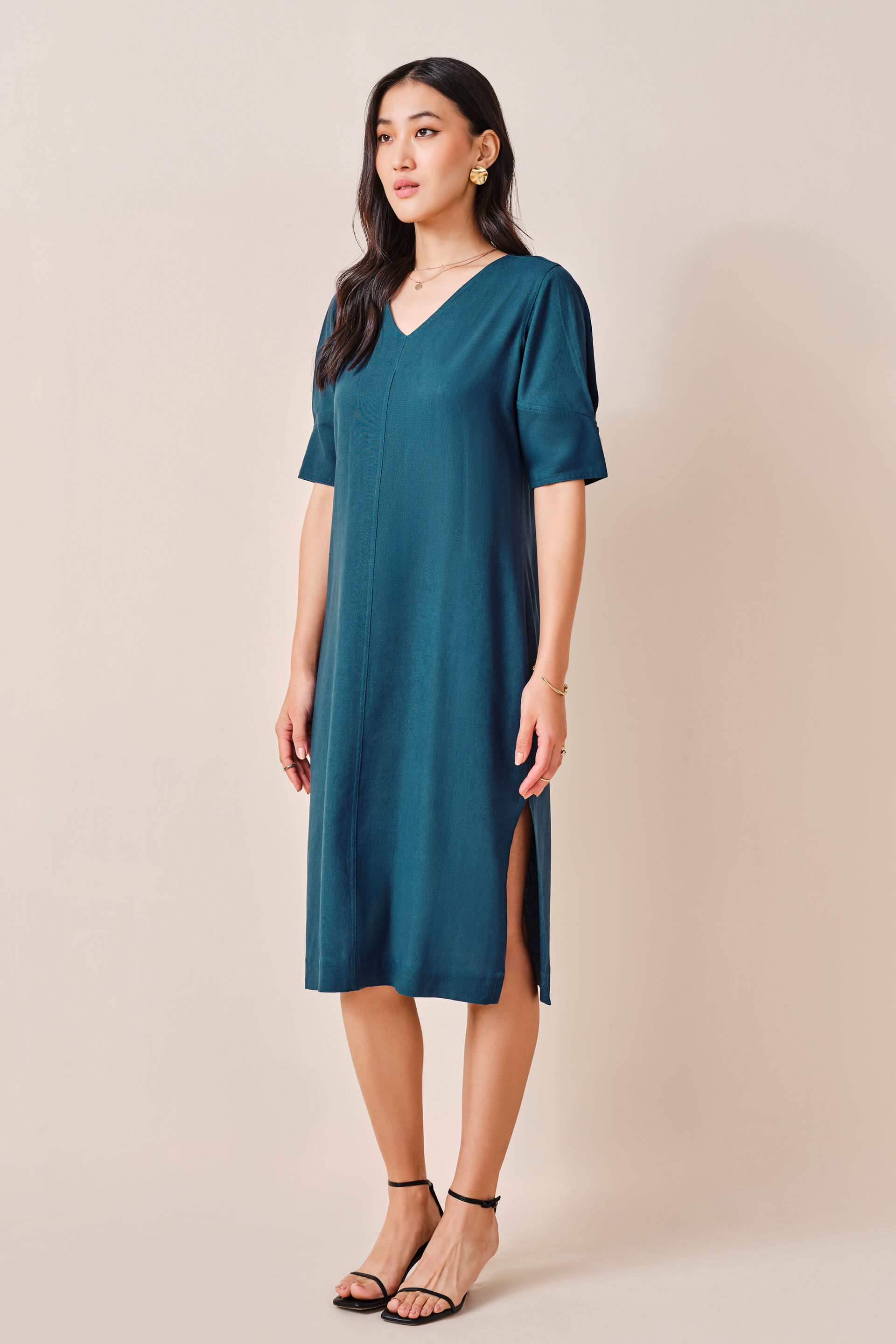 Buy our Teal Time Viscose blend Dress online from ANDIndia SC F24V53DRLV