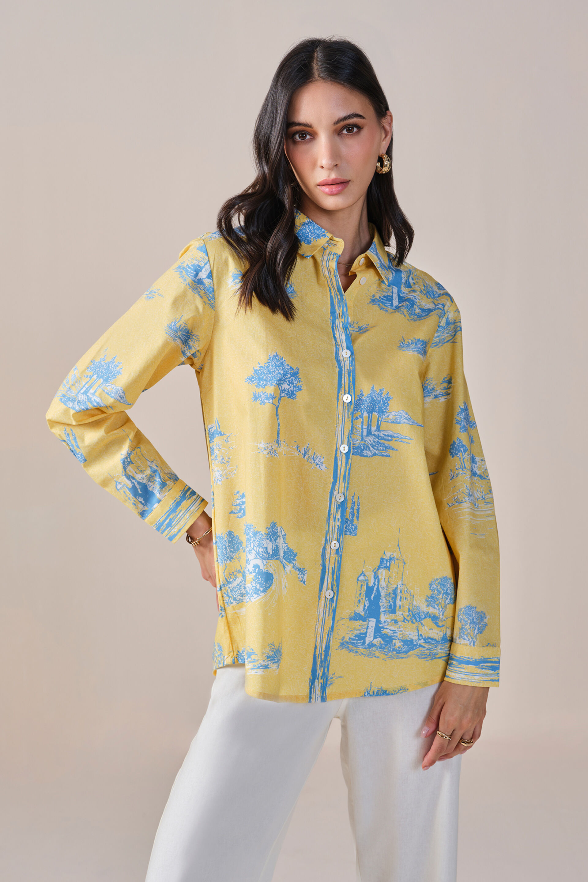 Sun and Skies Cotton Shirt, Yellow, image 6