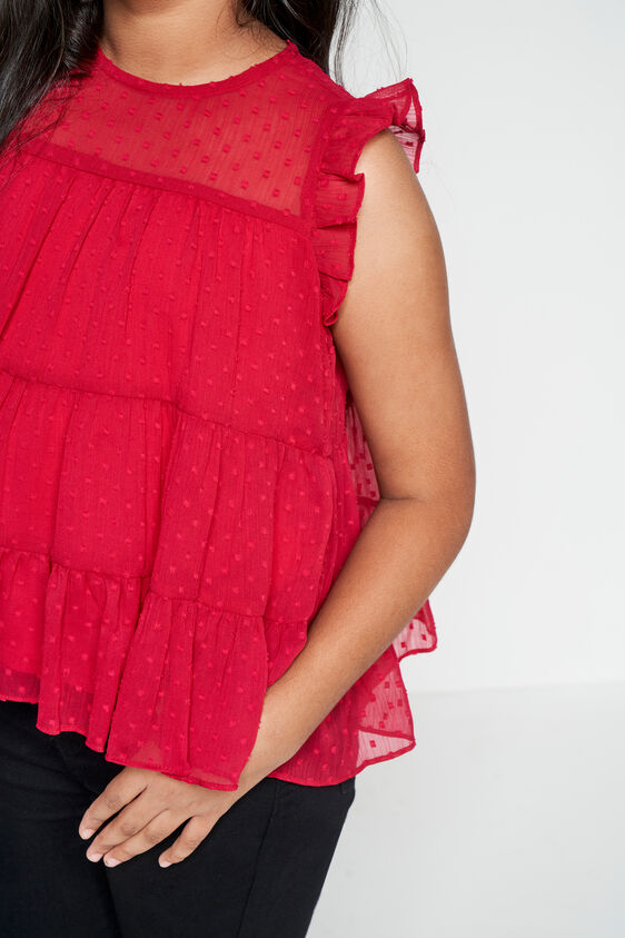Red Solid Flounce Top, Red, image 6