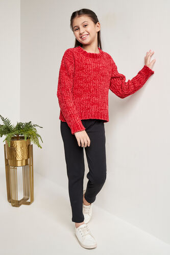 Red Self Design Straight Top, Red, image 1