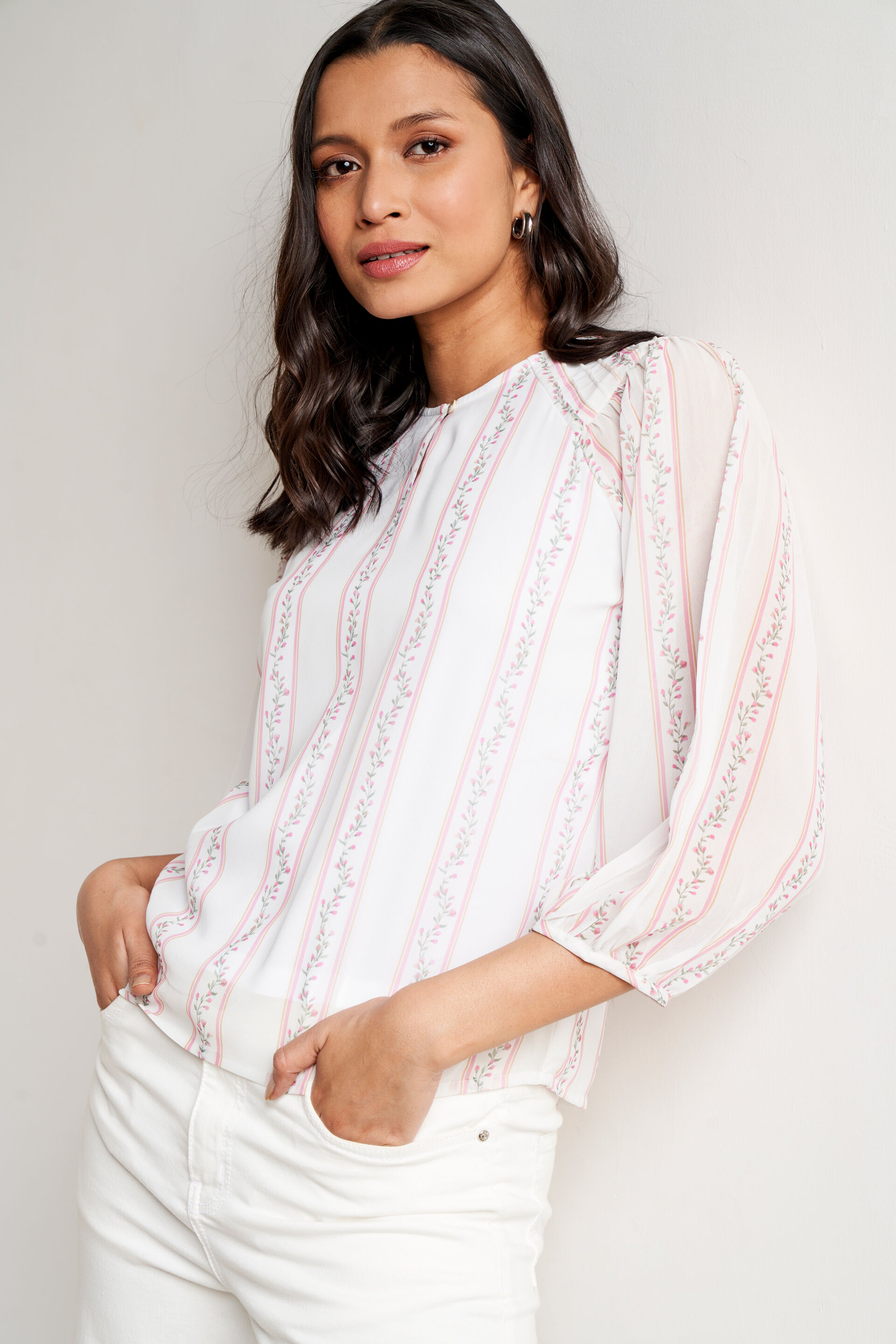 White Stripes Straight Top, White, image 1